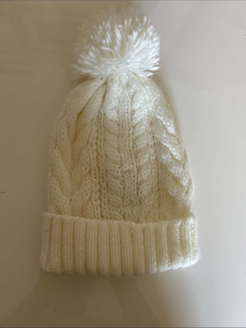 Hollister Cream Cable-Knit Pom Beanie for adults